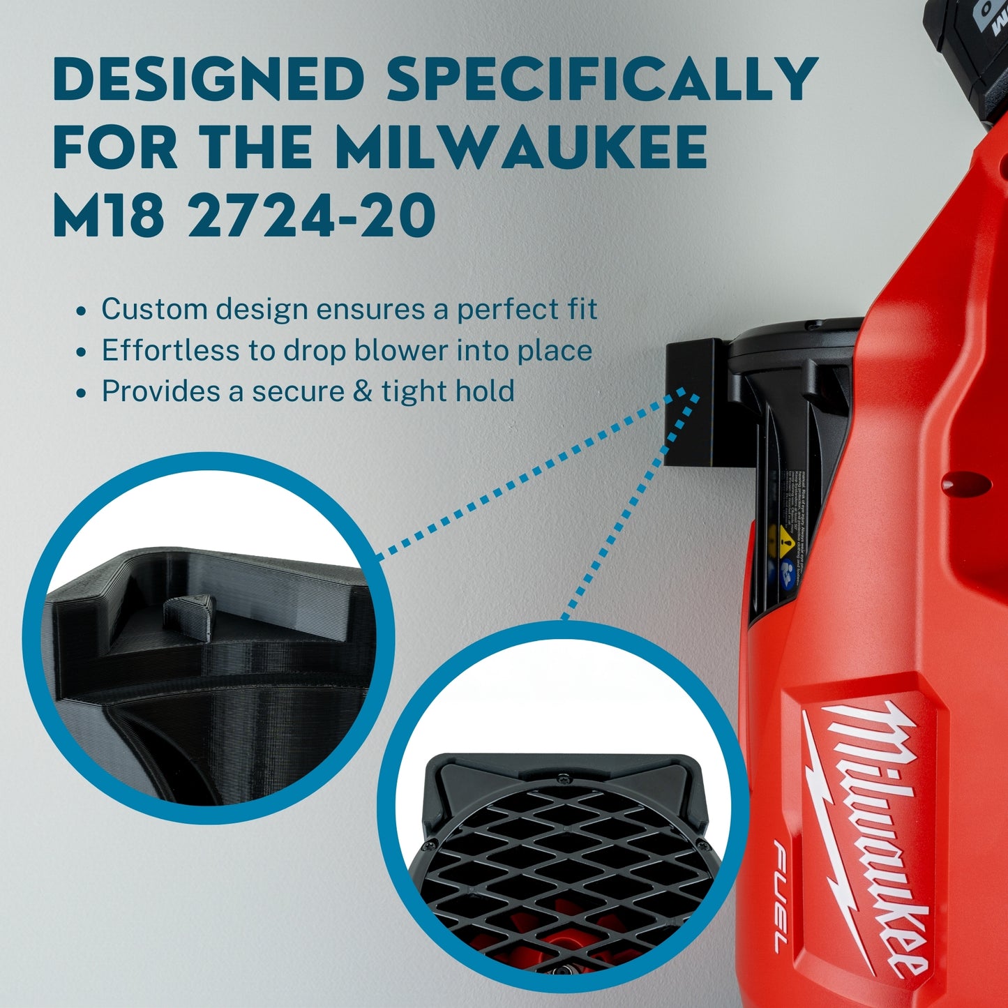 Wall Mount for Milwaukee M18 Fuel Leaf Blower | Compatible with Models 2724-20 and 2724-21 | Heavy Duty Hanger Hook Holder for Garage & Shed Organization | Mounting Bracket for Storage (Black)